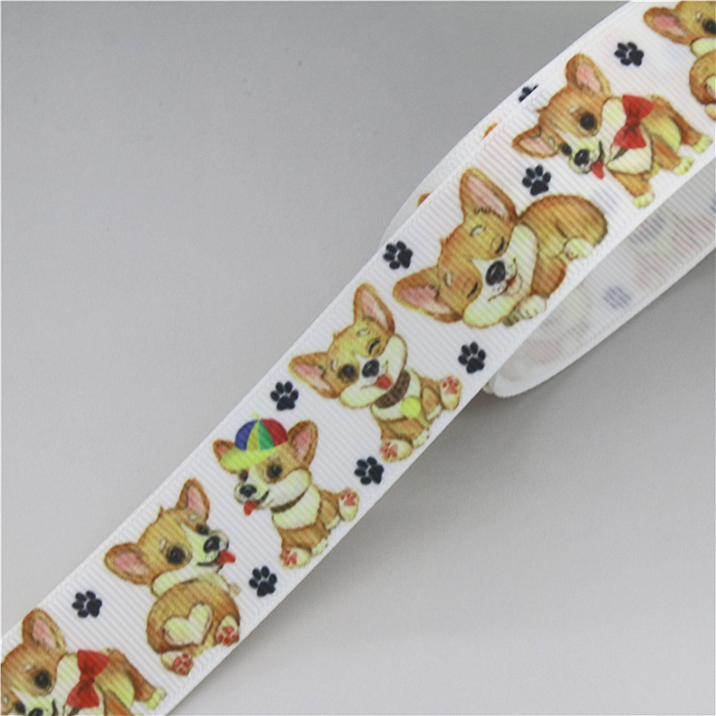 DUWES 50 yards Hond Poedel Bulldog Corgi Gedrukt Grosgrain Lint Accessoire Hairbow Hoofddeksels Decoratie DIY OEM D1651: Antique Copper / XL