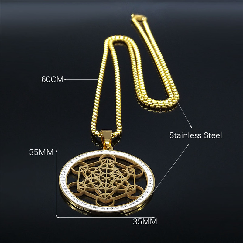 Blume des Lebens Edelstahl Kristall Anhänger Halskette Metatron Heilige Geometrie Symbol Halskette Schmuck Schmuckstück femme N4833S02