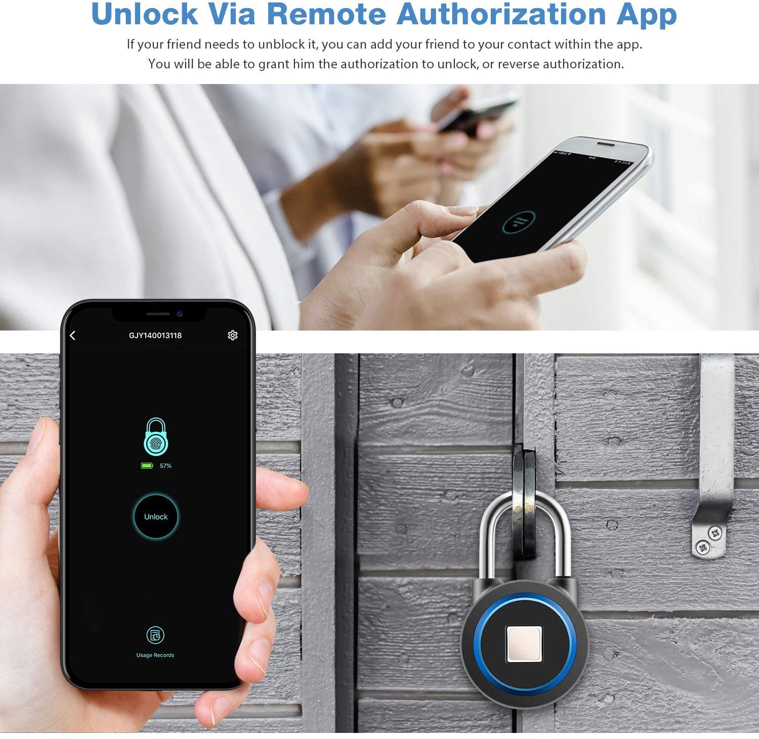 Smart Digitale Biometrische Bluetooth Vingerafdruk Hangslot/Elektronische Vingerafdruk Deurslot