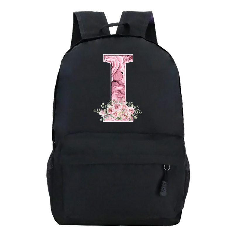 Pink Rose Alphabet Backpack Black Casual Women Aesthetics Rucksack Teenage Girl Boy Flower Letter School Bag Student Mochilas: army green