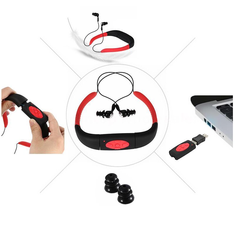 Sport waterdicht 8gb zwemmen duiken onderwater  mp3 speler fm radio oortelefoon