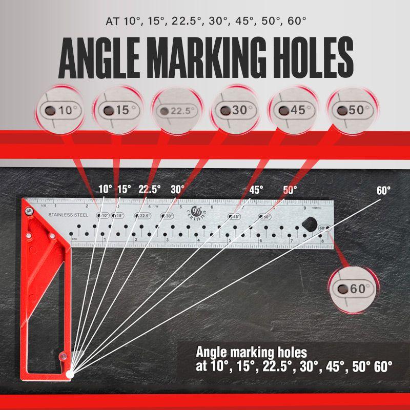 Hoek Markering Tool 10/12/16Inch Precieze 90 Graden Vierkante Heerser Richel Het Vierkante Voor Houtbewerking Hoek markering Gat Tool Roestvrij