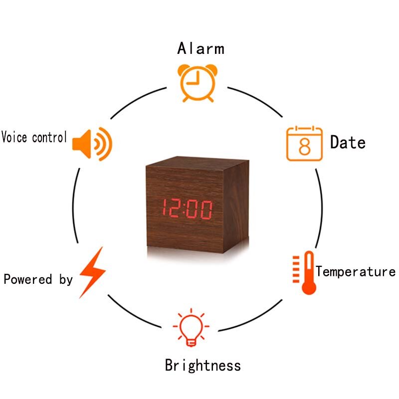 Alarm Clock LED Wooden Watch Table Voice Control Digital Wood Despertador USB/AAA Powered Electronic Desktop Clocks