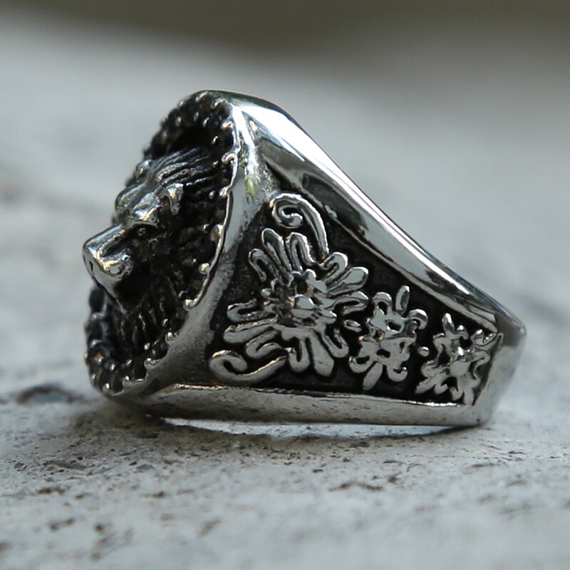 Anillo de acero inoxidable estilo Hip Hop para hombre y niño, sortija de oro y plata con de El Rey León, estilo Punk, Animal, para hombre y niño: 11 / SILVER