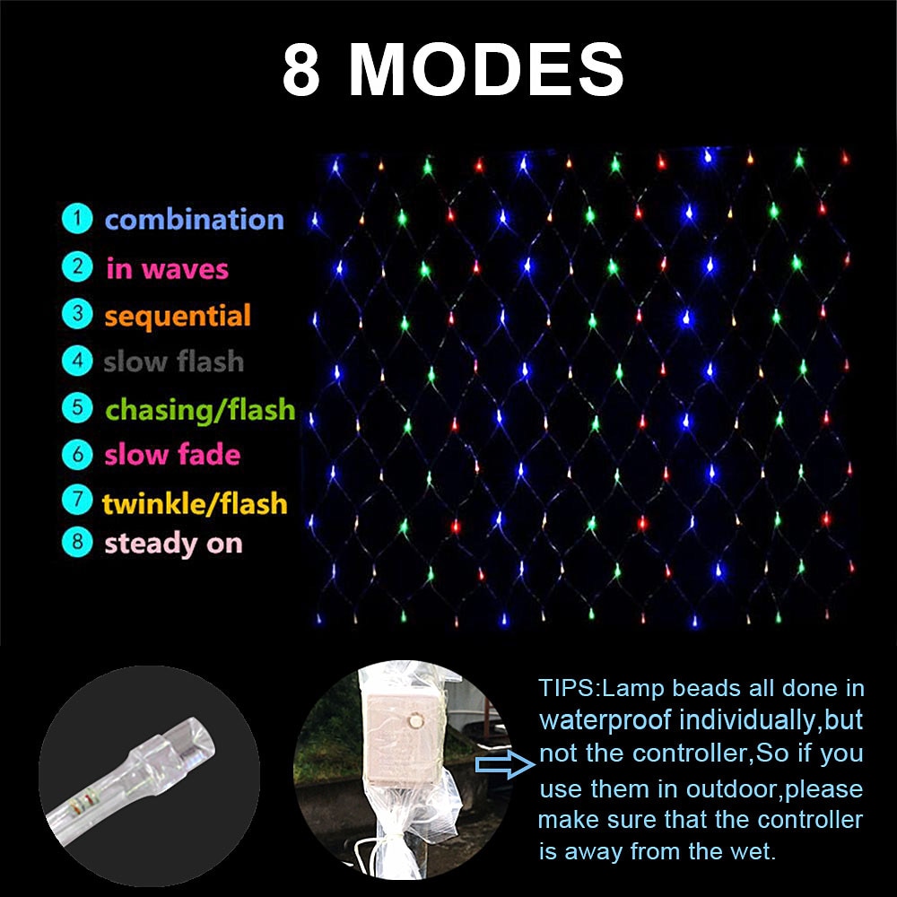 2x 2/3x2m LED guirlande fée lumières maille Net chaîne lumières extérieur étanche décorations de noël pour la maison mariage jardin fête