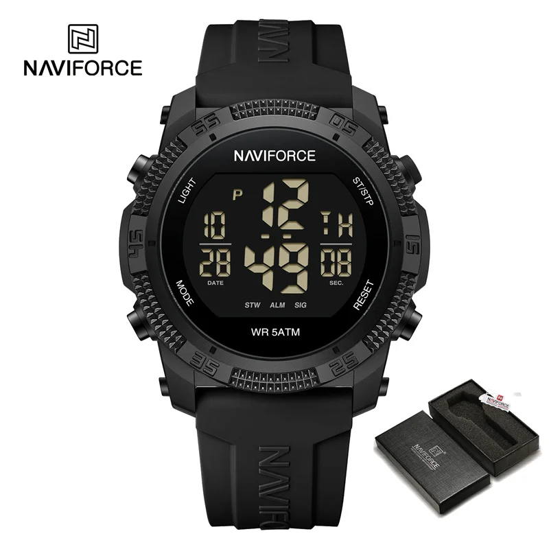 NAVIFORCE NF7104 Men's LCD Digital Casual Date and Week Alarm Waterproof Silicone Strap Electronic Watch: Blue