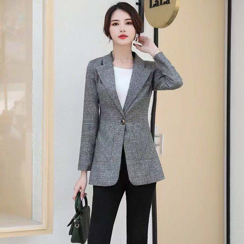 Vangull Mode Herfst Vrouwen Plaid Blazers Plus Size Single Button Tops Kantoor Dame Pak Slanke Vrouwelijke Blazers Jas