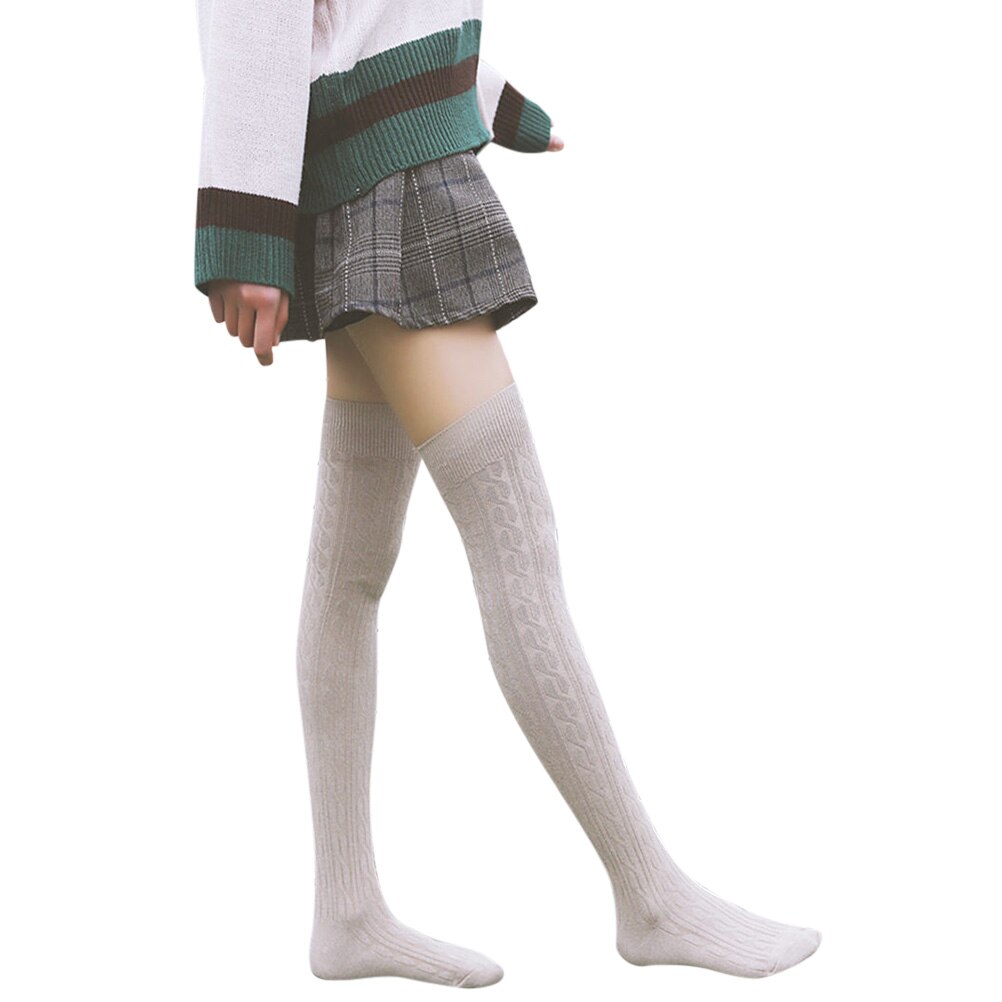Kvinder pige vinter over knæ høje sokker benvarmere strik bløde lår høje lange sokker benvarmere blød slankende: Grå