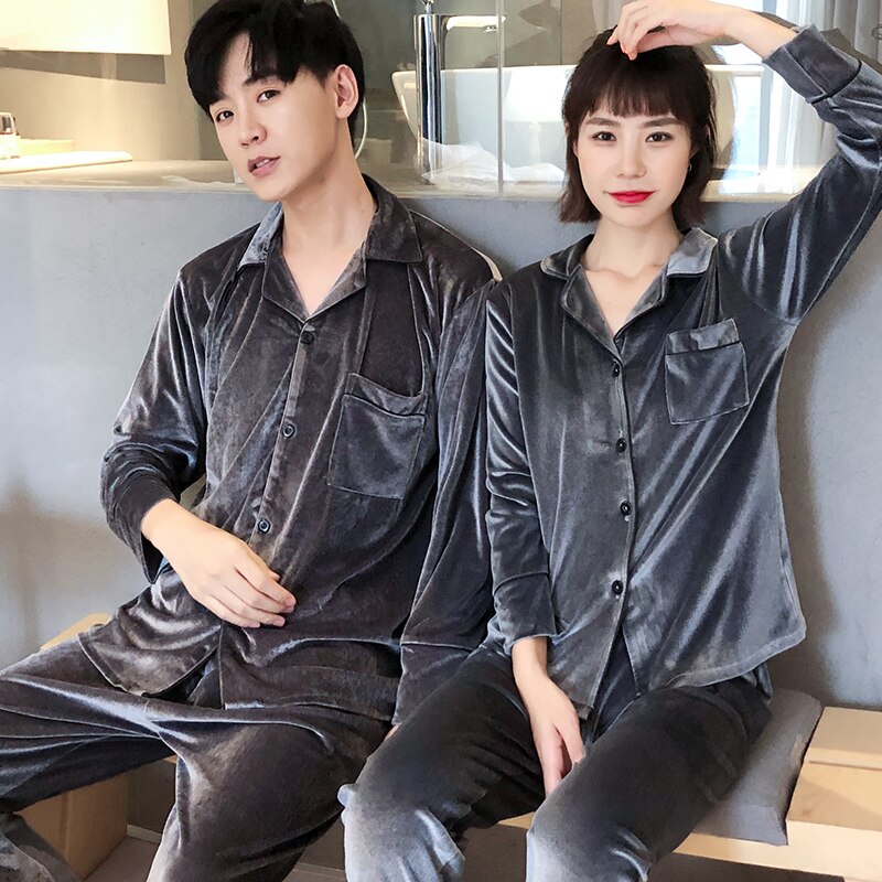 Winter Warm Soft Golden velvet Pajamas Men Women Long-sleeved Sleepwear Pijama Couple Homme Nightwear Cardigan Pyjamas