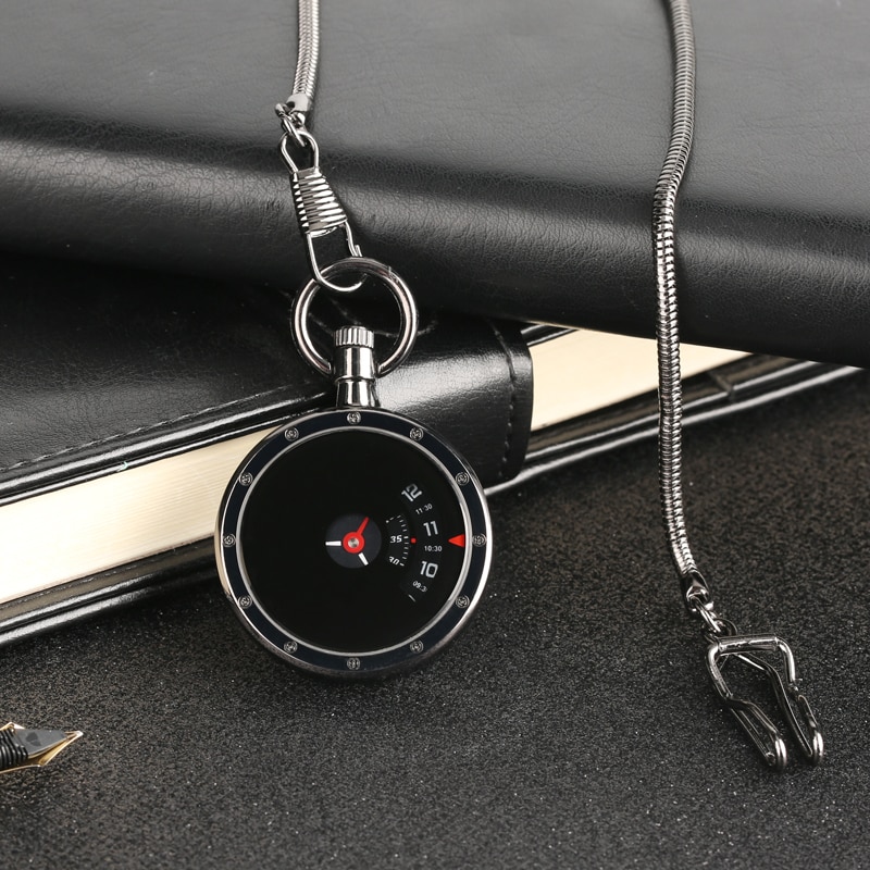 Vintage platine mesure cadran montre de poche Quartz rétro noir pendentif serpent chaîne hommes femmes horloge