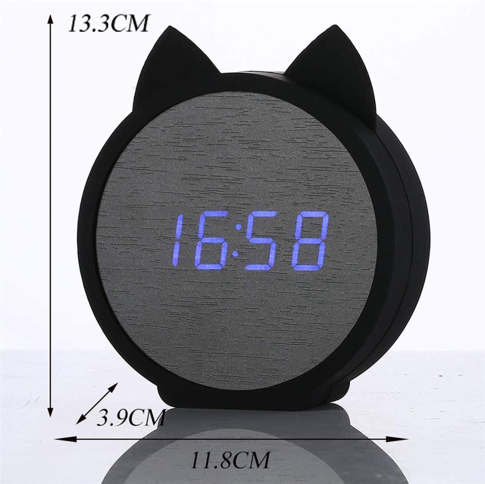 Digitale wekker met led-display voor katten, wekkerinstelling, houten elektronische led-wekker met sluimertijd en spraakbesturing voor de slaapkamer