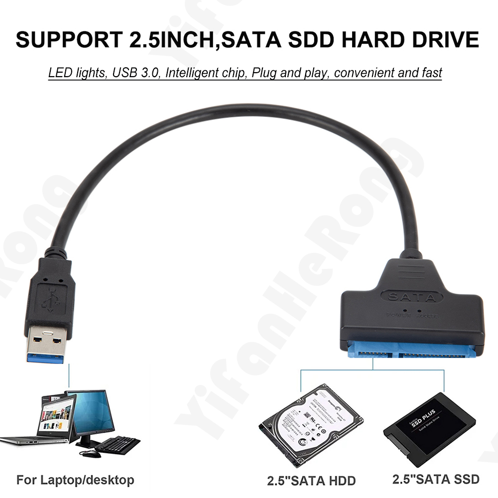 Festplatten-Adapterkabel 2,5 Zoll USB 3.0 Externes leicht Antrieb-Konverterkabel Festplatte HDD/SDD 22-poliges USB 3.0-zu-Sata III-Kabel