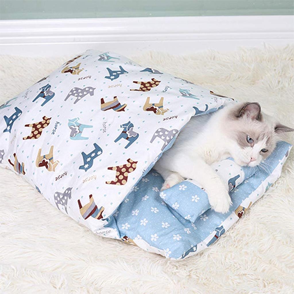 1pc Cute Cat Sleeping Bag Cat Winter Warm Mat Pet Kennel Dog Mat Thickening Sleeping Bag Nest Pet Closed Removable Washable: E / M 55x40cm