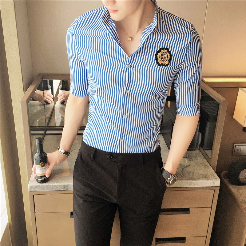 Stribe skjorte herre halværmet slim fit sommerskjorter herre skjorter camisetas masculina camicia uomo retro skjorte