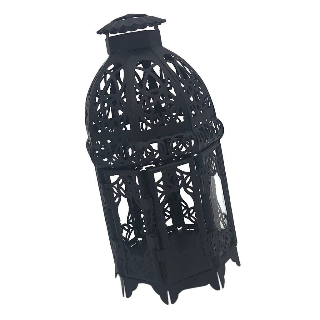 Glas Marokkaanse Lantaarns Thee Licht Kaars Houder Wind Licht Kandelaar Home Party Decoratie: Black