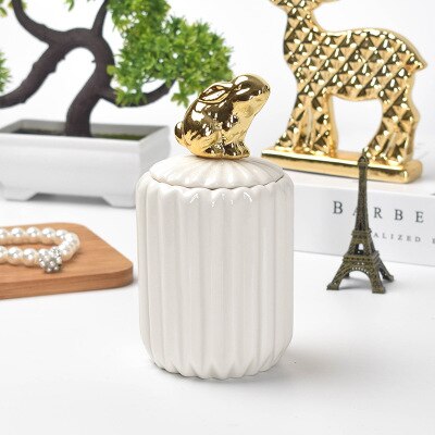 Nordic Storage Bottles Gold Plated Ceramic Cover Glass Jar Color Candy Snack Storage Tank Cartoon Animal Shape Home Decoration: B5