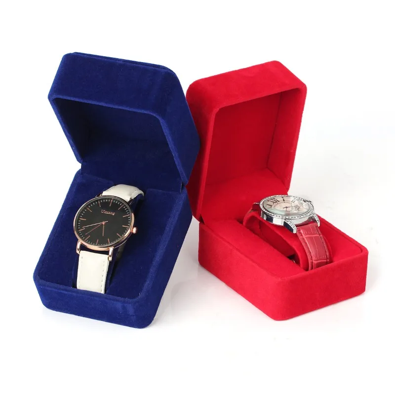 Boîte de montre velours coin rond Smartwatch horloge mallette de rangement bijoux accessoires affaires boîtes d'emballage noir rouge bleu