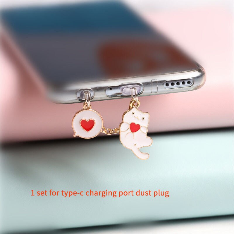 Leuke Poort Opladen Stof Plug Charme Kawaii Anti Stof Plug Kawaii Kat Stof Bescherming Telefoon Oplader Stekkers Stopper Voor Iphone jack: 1set type-c B