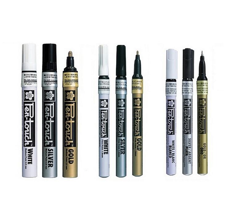 Sakura pen-touch metalliske tuscher uigennemsigtige oliemaling penne 0.7 mm 1.0 mm 2.0 mm hvidguld sølv japan