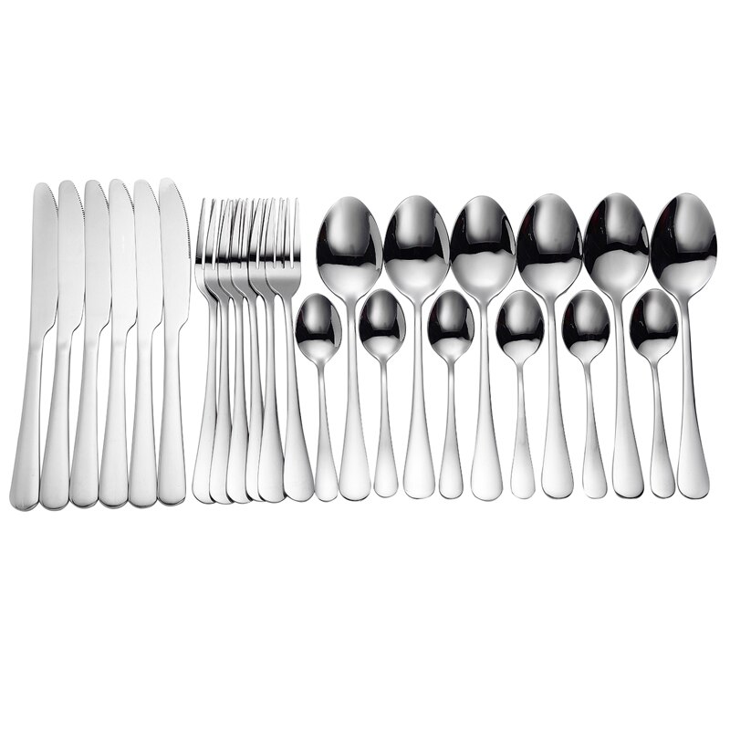 Tablewellware Servies Zwarte Bestek Set 24 Pcs Roestvrij Staal Bestek Doos Vorken Messen Lepels Diner Set Keuken Lepel Set: silver 6 sets