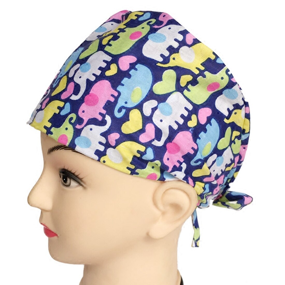 Printing Hat Breathable Beauty Salon Cap Unisex Laboratory Work Hat Adjustable Tieback Work Cap