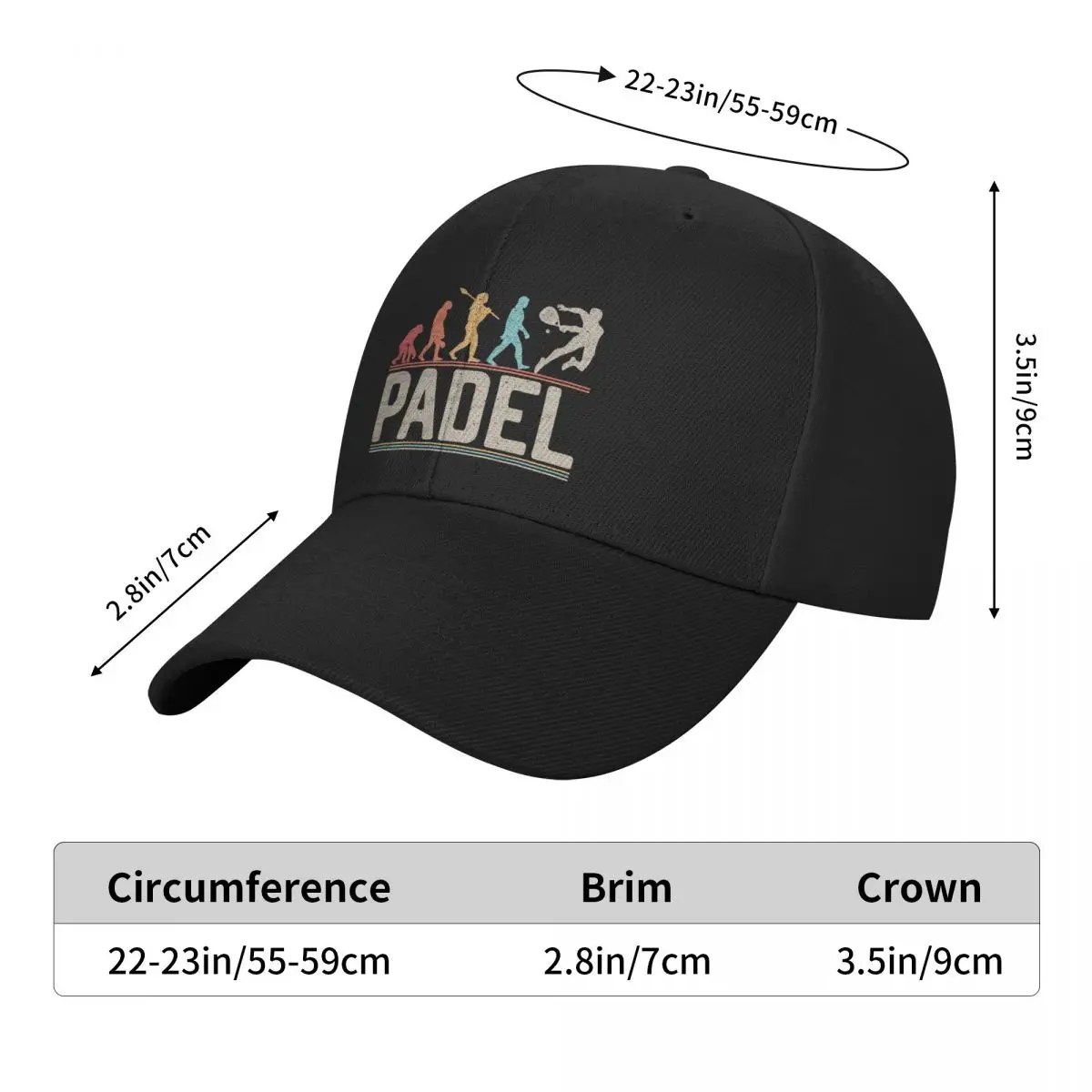 Padel Evolution of Man Vintage Funny Padel First Baseball Cap, Christmas Hat, Beach Hat for Men, Women's Caps