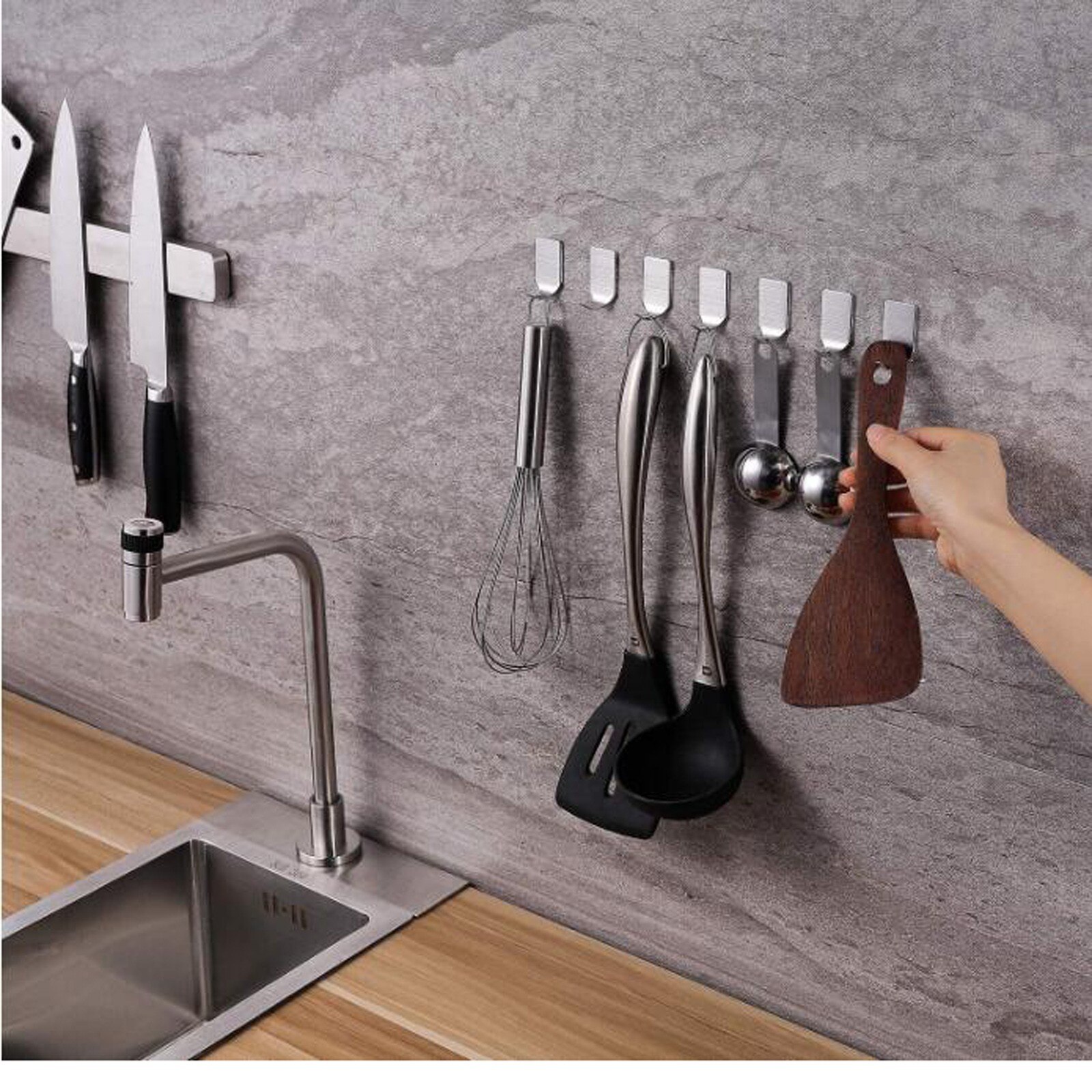 25# Stainless Steel Hook Sticky Hook Kitchen Nail-free Seamless Wall Hanging Multipurpose Stick Hook Up Bathroom Firmly Крючки