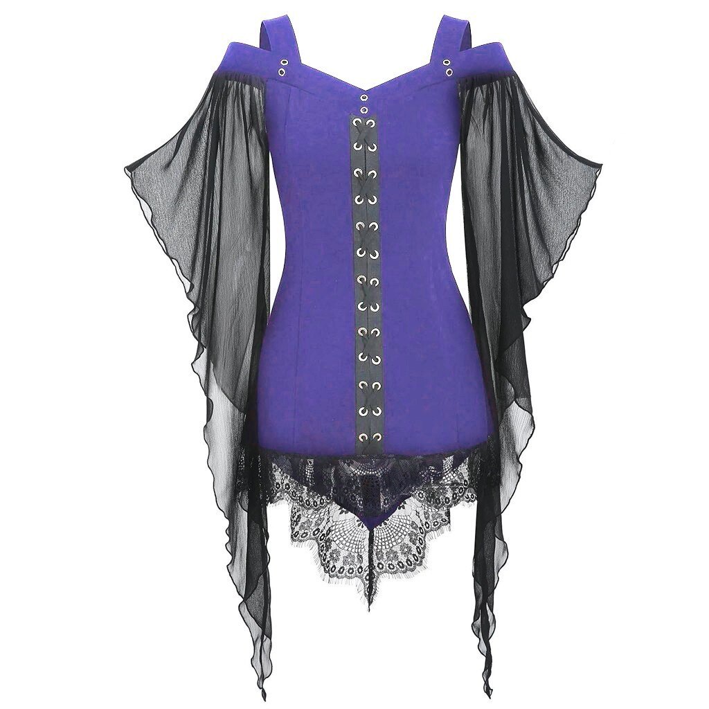 Costumes d'halloween gothiques en dentelle, croisés pour femmes, hauts de grande taille, robes d'halloween pour adultes, à la: D / S