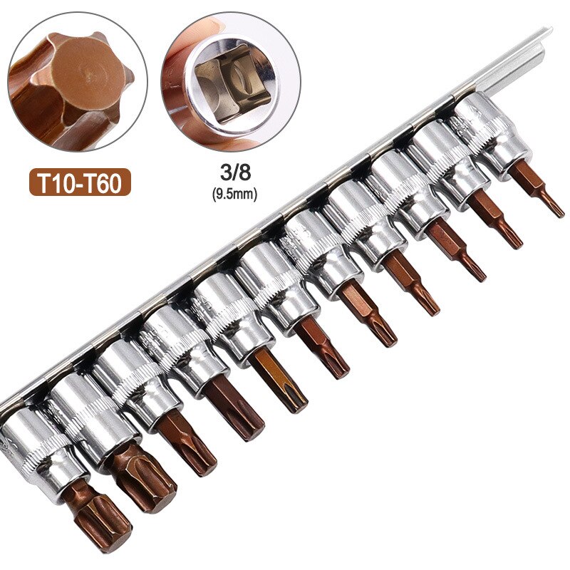 11Pcs Hex plum-shaped Torx Star Screwdriver Bit Set Tamper Proof Bit Driver Socket Set 1/4 3/8 Press-fit Sleeves: Type B