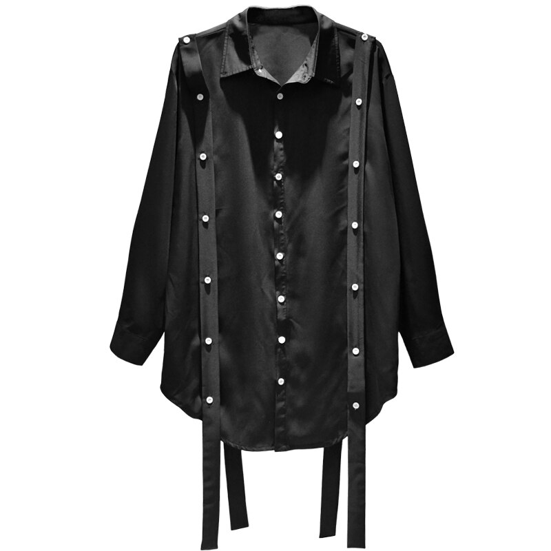Goth – chemise punk rock à manches longues pour homme, chemise Extra longue avec de nombreux boutons, en noir et blanc, collection printemps été automne