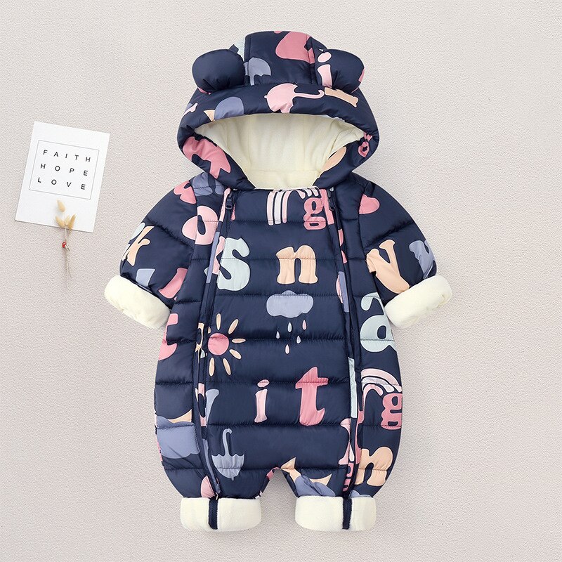 2021 macacão de bebê para baixo parkas outono inverno snowsuit além de veludo grosso quente infantil menino menina macacão 0-18m recém-nascido da criança casaco: Navy blue / 12-18M 100