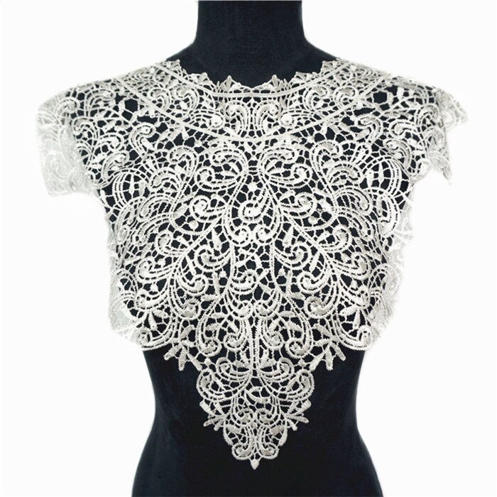 Wit Kant Kragen Stof Applicaties Mesh Geborduurde Versieringen Naai Op Patches Bruiloft Decoratie Jurk DIY: 4