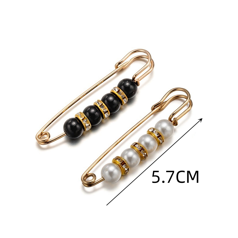 Broches para ropa con cuentas de tabique de perlas blancas y negras de 5,7 CM para mujer, solapa, suéter de seguridad, abrigo, alfileres para vestido, insignia, accesorios con hebilla: Rodio plateado