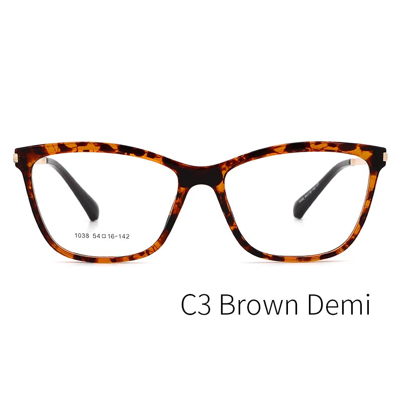 Tangowo  tr90 brilmontuur voor dames, cateye-bril, vintage mypoia, volledig optische bril op sterkte, 1038 monturen: Bruine demi