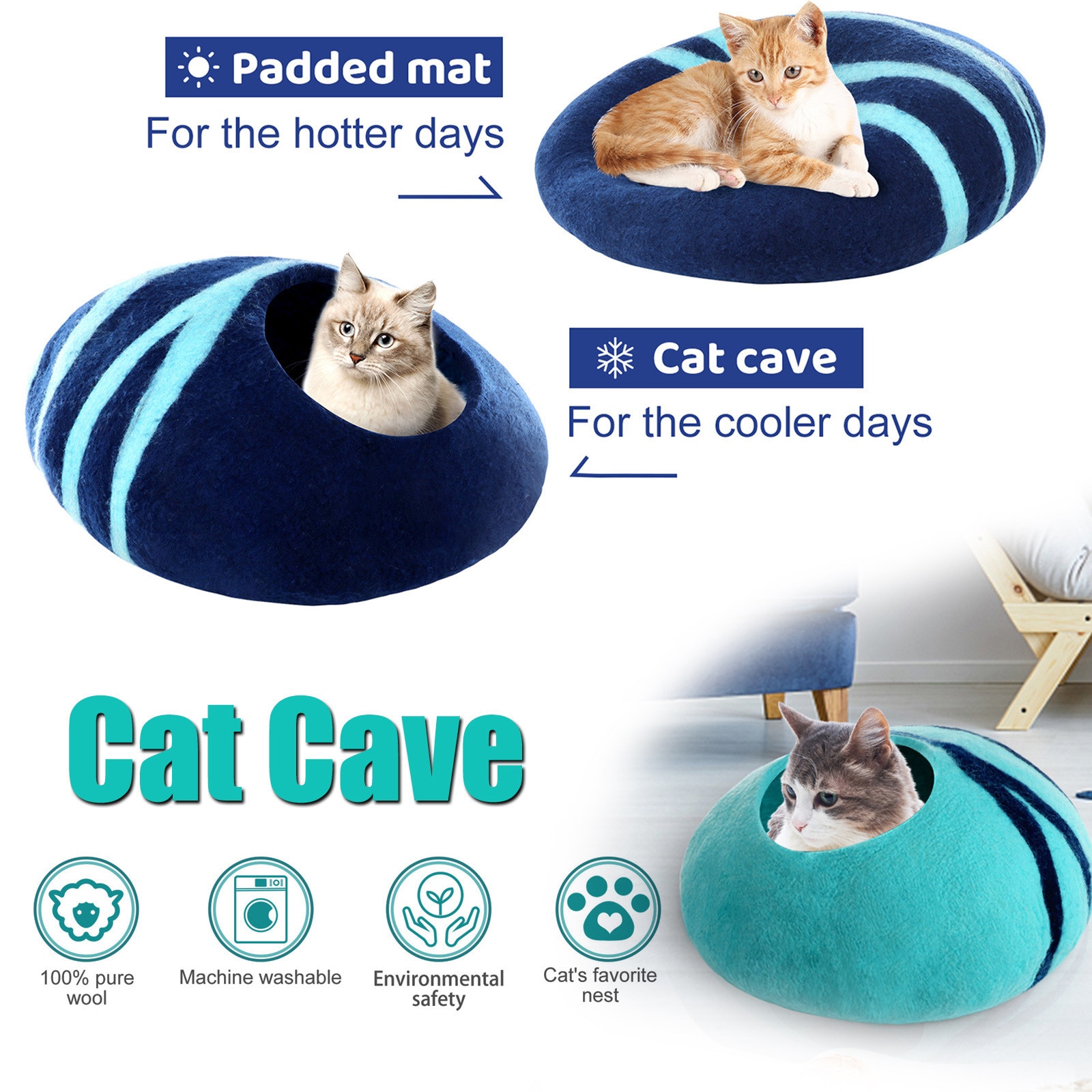 Unique Pet Cat Cave Bed Winter Warm Wool Cat Mat House Cattery