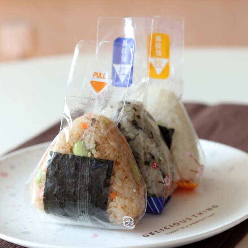 100Pcs Driehoek Rijst Bal Verpakking Zak Kersenbloesems Panda Anti-Fog Tas Tear Sushi Onigiri Verpakking