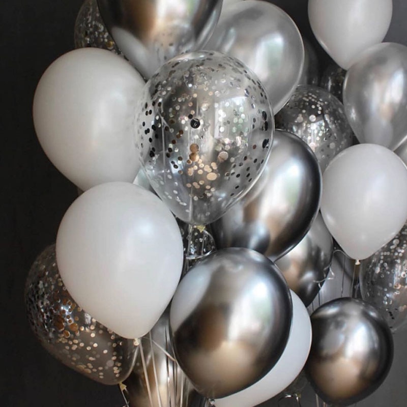 Sølv og hvide balloner konfetti balloner fødselsdagsfest dekorationer voksen latex ballon romantisk hvid bryllup tema luftkugle