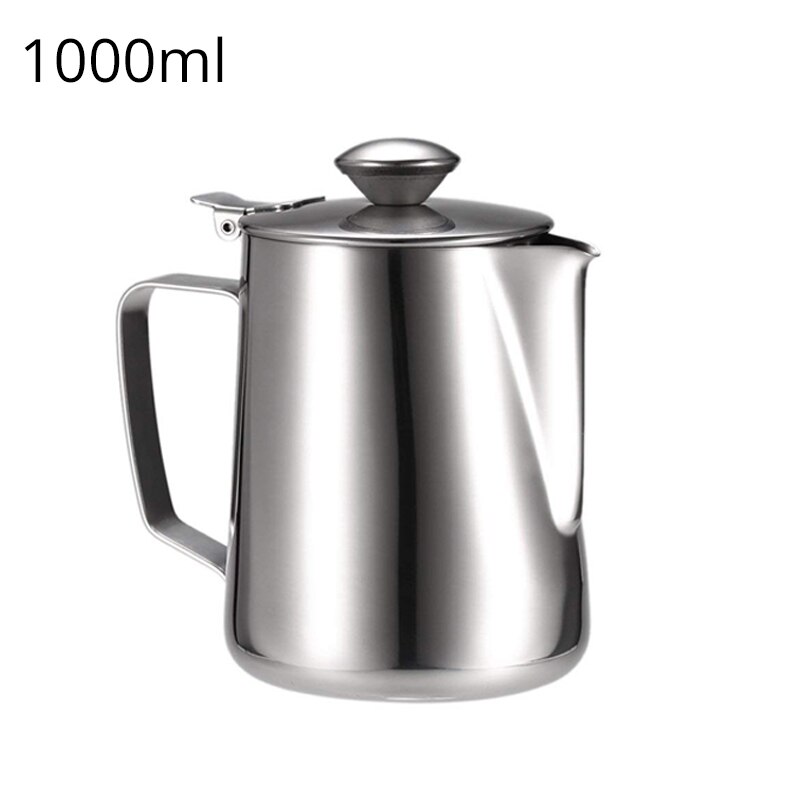 Tetera de leche de acero inoxidable, cafetera con tapa, perfecta para máquina de espresso, espuma y latte art: 1000ml