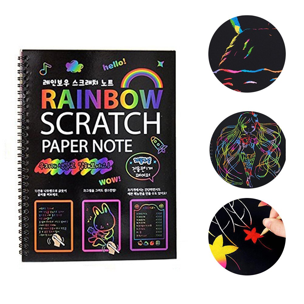 Kinderen Schilderen Zwarte Doodle Pad Magic Rainbow Scratch Diy Handgemaakte Schilderen Tekenen Pad