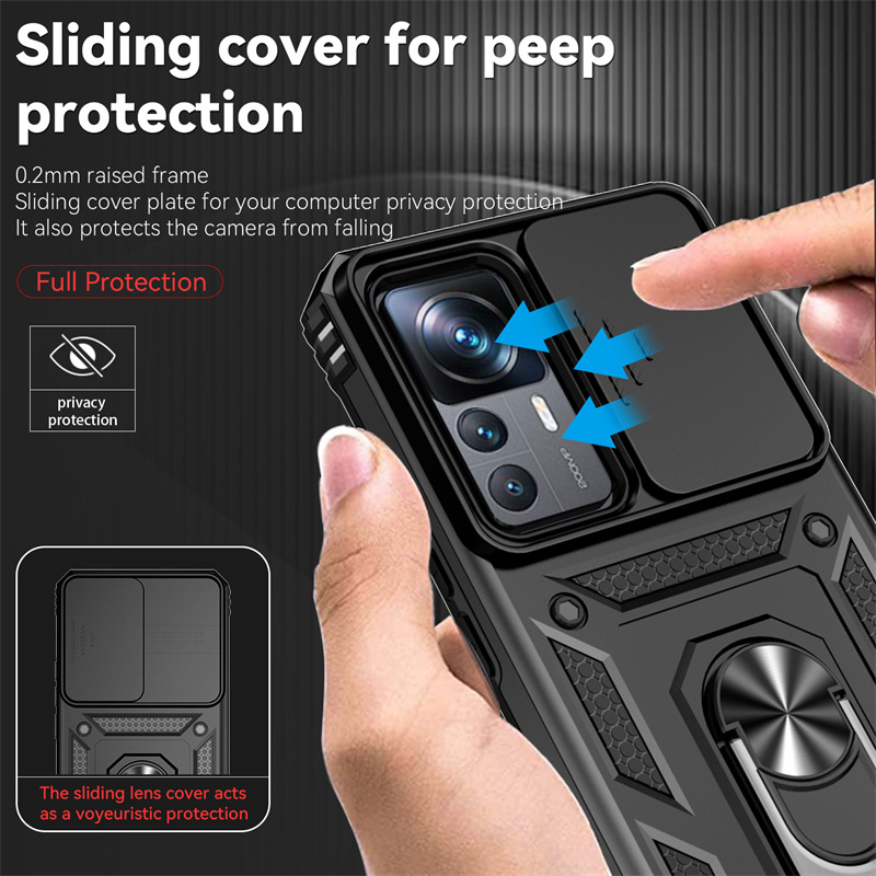 Odporne na wstrząsy etui pancerne na Xiaomi 12T zawodowiec 5G z przesuwaną osłoną obiektywu, pierścieniem i uchwytem na Xiaomi Mi 12 T zawodowiec 12X Mi12 Xiaomi12T