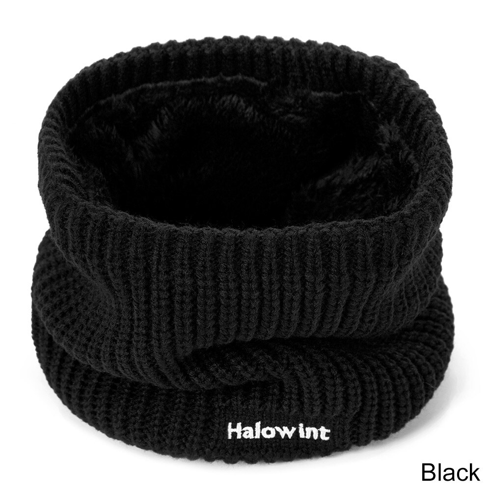 unisex vinter skjerf menn kvinner varme strikkede ringe skjerf tykk elastisk strikk lyddempere låve hals varmere takrenne jente skjerf krage: Svart