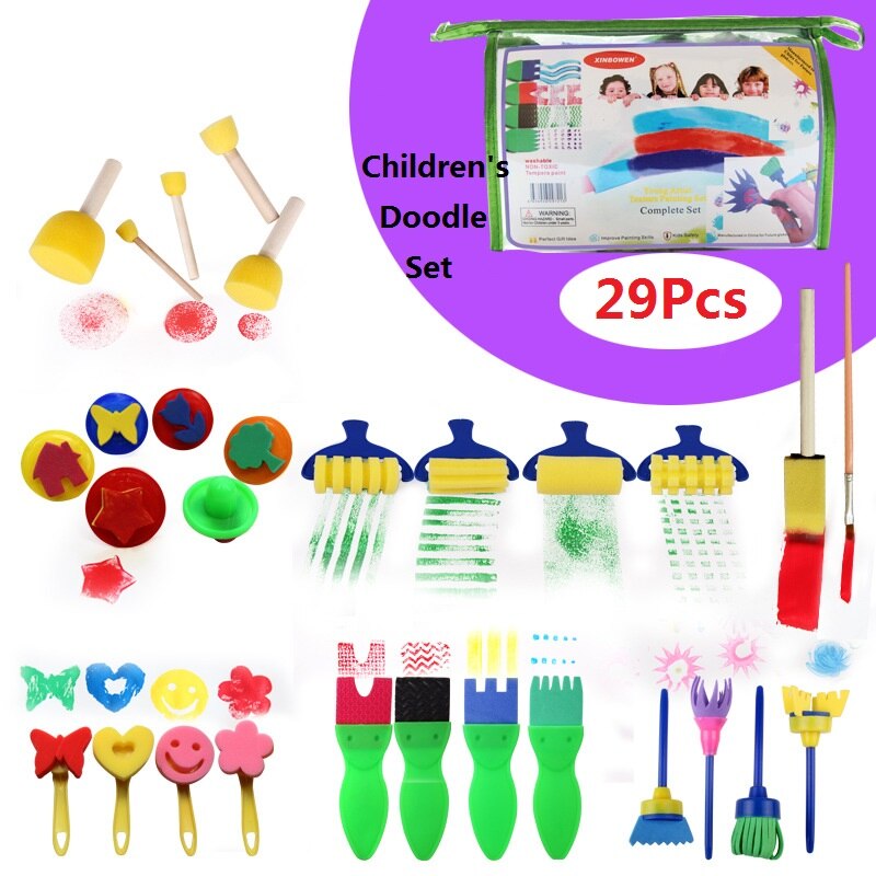 29 stuks/set kinderkrabbelset kleuterspons kunstenaar schilderen tekenen verfkwasten kunst acryl aquarel olie snel