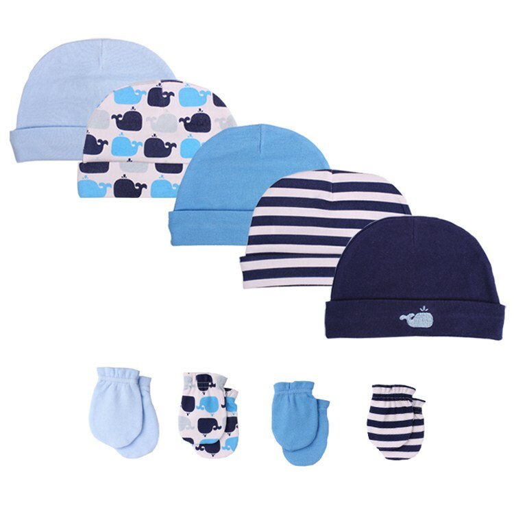 Pasgeboren babyjongen meisjes hoed + handschoenen geboortefotografie rekwisieten katoenen babymuts herfst kinderaccessoires babykleding: 4 handschoenen en 5 mutsen 05