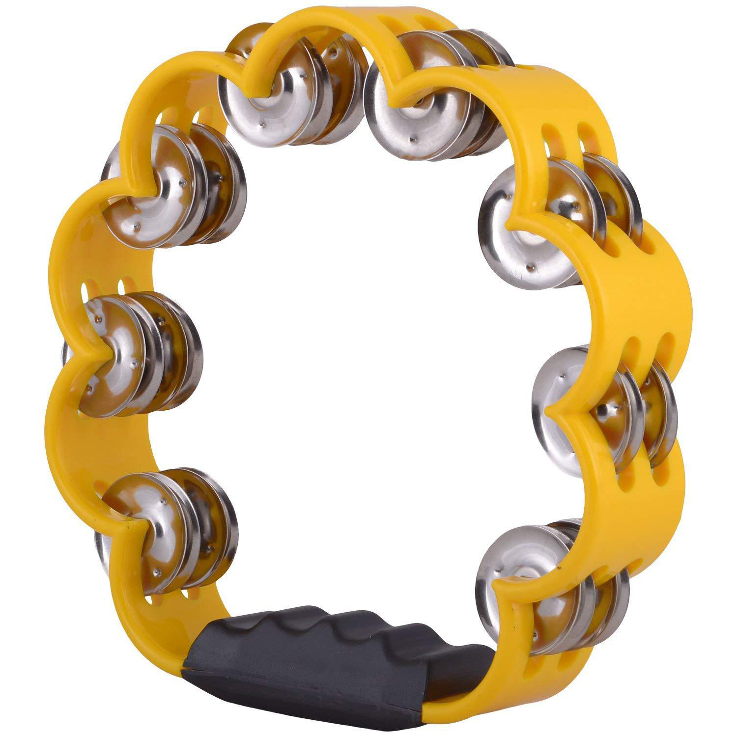 Petal Shaped Tambourine Plastic Percussion Tambourine Music Hand Bells for Musical Rhythm Instrument for Adults School Family Pa: Yellow