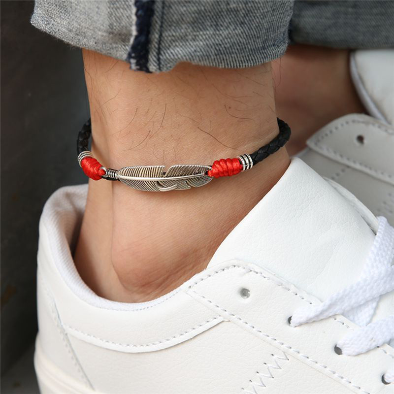 Adjustable Lucky Foot Bracelet For Women Men Jewelry Handmade Cool Simple Leaf Anklets Woven Adjustable Rope