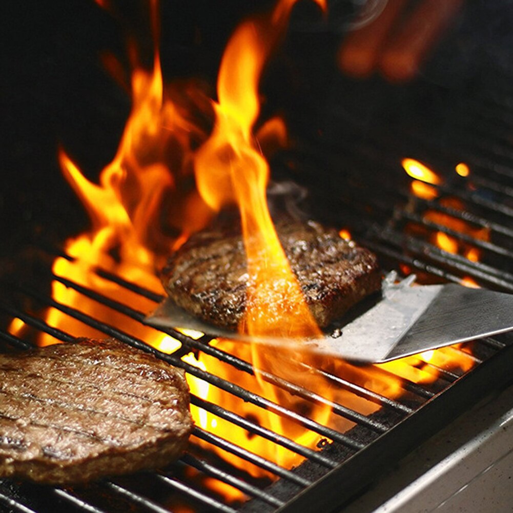 Acero inoxidable Steak pala para fritos Leaky espátula para masa de Pizza Peel Spade herramienta de cocina mango de plástico, herramienta de barbacoa de cocina, no pegajoso