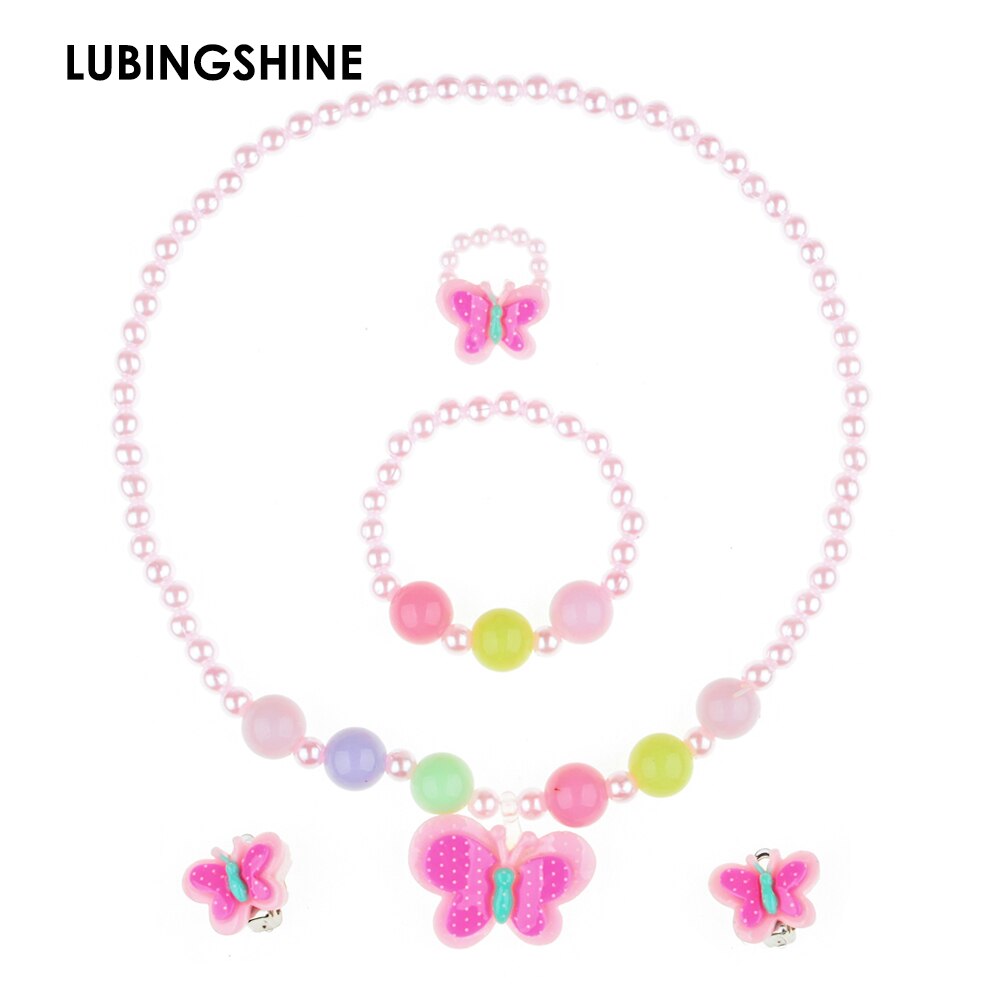 Kinderen Mooie Vlinder Sieraden Set Ketting Armband Ring Oorbellen Baby Kids Meisjes sieraden set JJAL T4