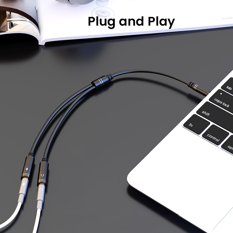 Headphone Splitter 0.3m 1ft 3.5mm 2 Female to 1 Male Mic and Audio Y Splitter TRRS Headset Adapter Cable Stereo