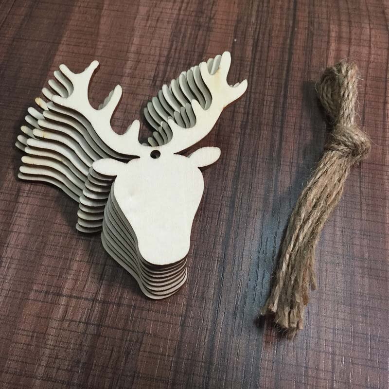 10pcs Wooden Round Baubles Tags Christmas Trees Balls Decorations Art Craft Ornaments Christmas DIY Craft Toys Gifs For Children: 10pcs Deer Head