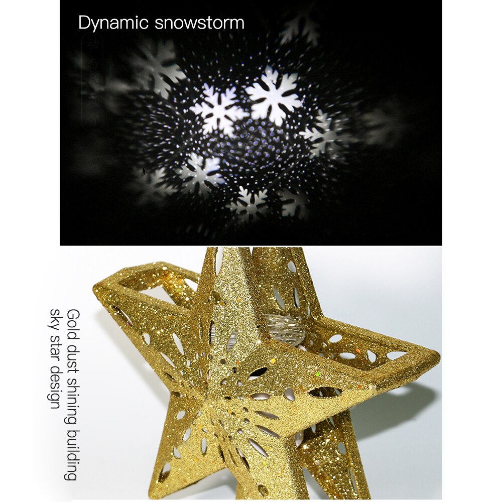 Jul 3d blinkande stjärnor julgran toppdekoration led roterbara stjärnor snöflinga projektionsljus julgranshänge: Guld oss